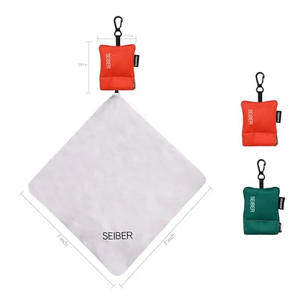 SEIBER Microfiber Eyeglass Cleaning Cloth, Orange & Green, 2 Pcs | 7 x 7 inch, With Neoprene Pouch, For Sunglasses, Laptops, Cameras, Screen, Self-Closing Bottom - color: Dark Green and Orange