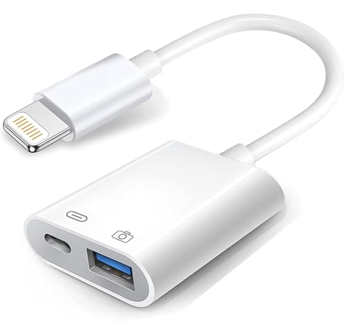 Apple Lightning to USB Camera Adapter with Charging Port, USB 3.0 OTG Cable for iPhone/iPad to Connect Card Reader, USB Flash Drive, U Disk, Keyboard, Mouse, Hubs, MIDI, Plug & Play