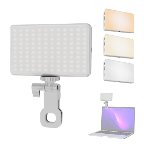 Andoer 120 LED Video Light, LED Selfie Light with Clips for Phone/Laptop, Video Conference Light 2500K-9000K Dimmable CRI95+ Portable Light for Video, Streaming and Video Conferencing - color: White/Dark Grey Heather