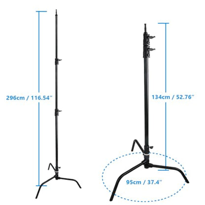Kupo 40" C-Stand Turtle Base Professional Grip Stand with Detachable Base, Two Riser/Three Section Design, Heavy-Duty Steel Construction, Black (KS704411) - color: Black, style: 40" Turtle Base