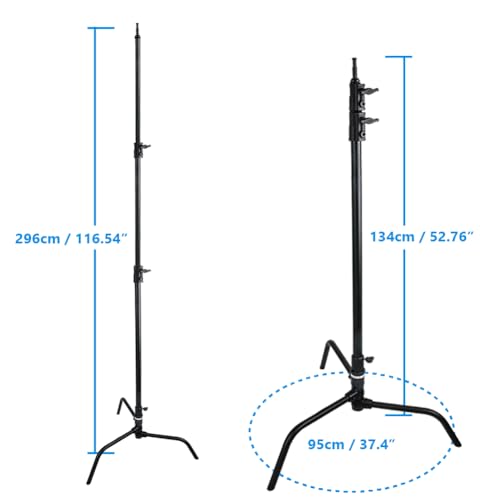 Kupo 40" C-Stand Turtle Base Professional Grip Stand with Detachable Base, Two Riser/Three Section Design, Heavy-Duty Steel Construction, Black (KS704411) - color: Black, style: 40" Turtle Base