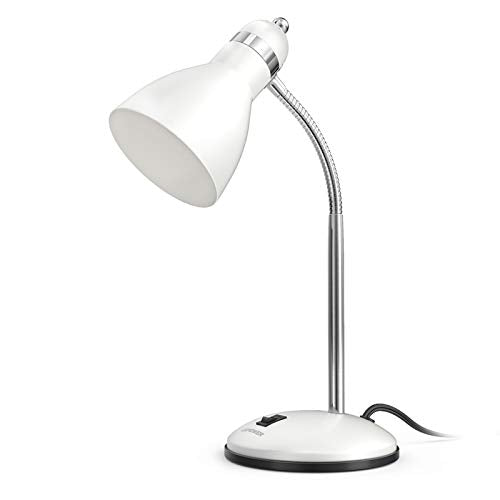 LEPOWER Metal Desk Lamp, Adjustable GooseNeck Reading Light for Bedroom | Compact & Sturdy, Space-Saving for Bedside & Dorm, E26 Table Lamp, Eye-Caring, Ldeal for Study, Office, Back to School - color: White