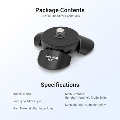 NEEWER Mini Tripod Compatible with DJI Osmo Pocket 4 & 3, Small Desktop Gimbal Camera Holder Mount Stand with 1/4" Screw Compatible with Insta 360 X5 X4 X3, Upright/Handheld Mode Switch, AC051 - style: AC051