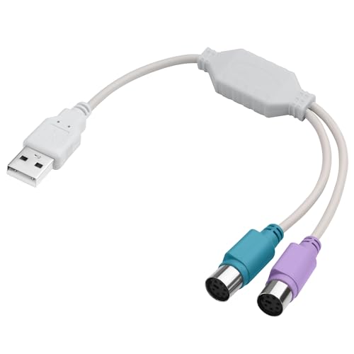 USB to PS2 Converter Cable, 2-in-1 USB A to PS/2 Adapter for Keyboard Mouse, Plug and Play Compatible with Industrial PC, Old Motherboard, KVM Switch, No Driver Required