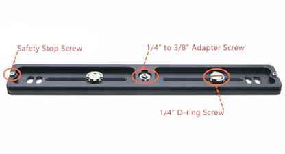PU-250 250mm Universal Long Quick Release Plate Dual Dovetail Slide Rail with D-Ring Screw for Ball Head Tripod Mount DSLR Camera Arca Swiss Compatible
