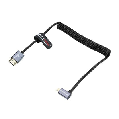 Alvin's Cables Right Angle Micro HDMI to HDMI Cable 8K@60Hz 4K@120Hz, Braided Coiled HDMI 2.1 for Sony A7RIII/A7II/A7M3, Canon R5/M6, Fujifilm X-T4/X-T3, GoPro, Nikon - Ultra Durable - color: Black, style: Right Angle micro HDMI