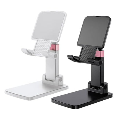 Cell Phone Stand Cute Mobile Holder For iPhone Desk Office Accessories | for thick cases; Under 12" Tablets, e-readers; Folds flat; Anti-slip; Weighted base - color: 09-Black&White