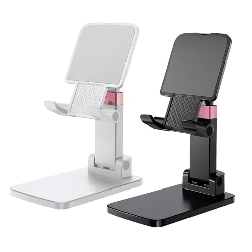 Cell Phone Stand Cute Mobile Holder For iPhone Desk Office Accessories | for thick cases; Under 12" Tablets, e-readers; Folds flat; Anti-slip; Weighted base - color: 09-Black&White