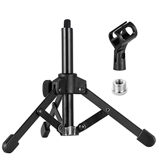 Microphone Stand Desk, BILIONE Portable Foldable Tripod with Mic Clip Holder Adjustable Desktop Microphone Stand for Dynamic Microphone