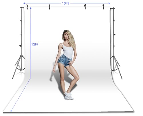 HYJ-INC Photo Video Studio 12 x10ft 100% Muslin White Backdrop with 10 x 8.5ft Stand Photography Background Support System Kit,Clamp, Carry Bag