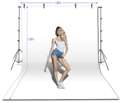 HYJ-INC Photo Video Studio 12 x10ft 100% Muslin White Backdrop with 10 x 8.5ft Stand Photography Background Support System Kit,Clamp, Carry Bag