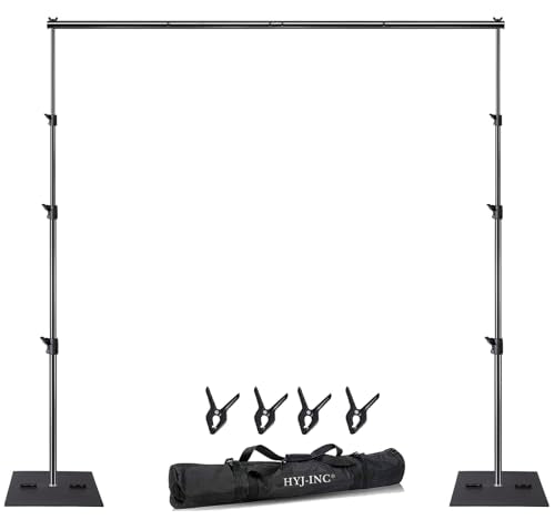 HYJ-INC Heavy Duty Backdrop Stand Pipe and Drape Photography Backdrop Stand Kit Adjustable Photo Background Stand 10ft x 10ft with Metal Base, 4 Clamps,Carrying Bag for Photography Video Studio