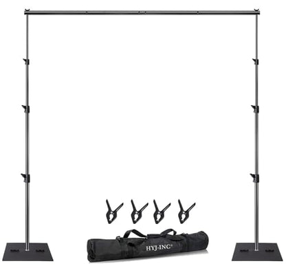 HYJ-INC Heavy Duty Backdrop Stand Pipe and Drape Photography Backdrop Stand Kit Adjustable Photo Background Stand 10ft x 10ft with Metal Base, 4 Clamps,Carrying Bag for Photography Video Studio