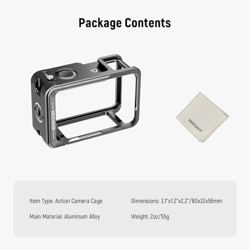 NEEWER AC014 Action 5 Pro Cage Video Rig with Cold Shoe, 1/4" Thread, Shutter Button, Cleaning Cloth Compatible with DJI Osmo Action 5 Pro / 4/3 DJI Mic Magnetic Adapter Mount, Dark Gray - style: AC014 Cage (Dark Gray)