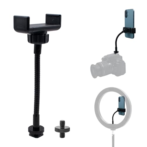 Ring Light Phone Holder with Hot Shoe & 1/4 Adapter, Adjustable Gooseneck | Universal Camera Phone Holder, Flexible Phone Mount Attachment Replacement for Camera, Ring Light & Tripod Stand
