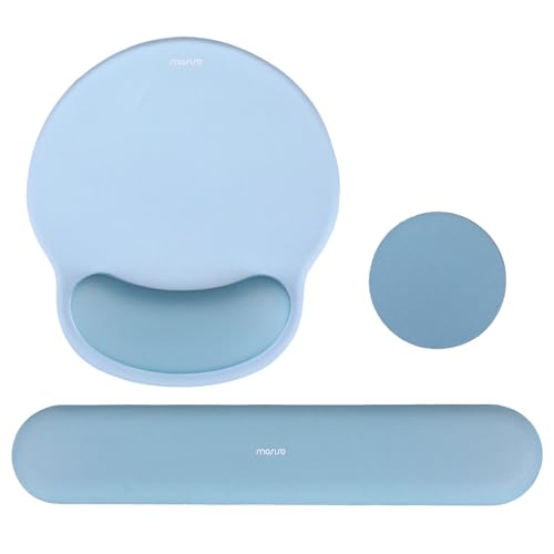 MOSISO Wrist Rest Support for Mouse Pad&Keyboard Set, Circle Curved Ergonomic Mousepad&Coaster Non-Slip Base Home/Office Pain Relief&Easy Typing Pad with Soft Cloth&Silicone Lining, Air Blue - color: Air Blue