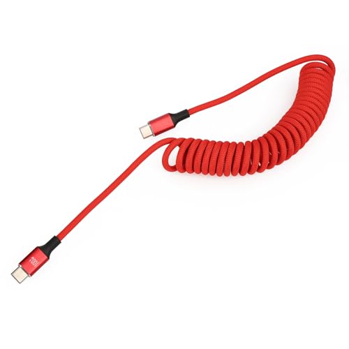 USB C to USB C Cable 100W Coiled, PD Fast Charging, 10Gbps Data, for MacBook Pro 16”, Canon R5C, Sony FX3, Atomos Ninja V+ - color: Red Braided, style: 100W