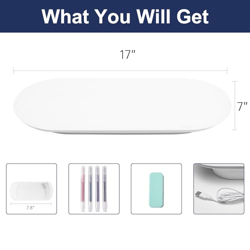 TSJ OFFICE Glass Desktop Whiteboard - 17 X 7 Inches Small Dry Erase Board with Blue Light, Glass White Board Surface Notepad with 1 Drawer, Desk Organizers for Office, Home, School Supplies - color: Blue Light (White Glass)