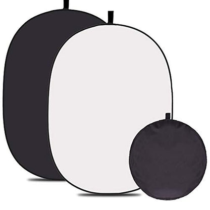 5 x 3.3ft (1.5mX1m) 2 in 1 Polyester Muslin Black and White Collapsible Backdrop, Small Pop Up Portable Reversible Photography Background with Carrying Bag - color: Black/White