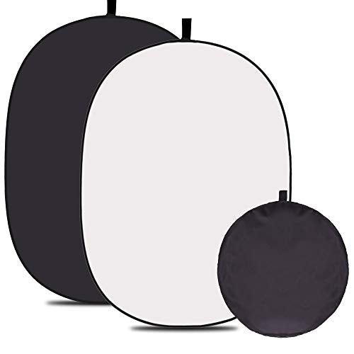 5 x 3.3ft (1.5mX1m) 2 in 1 Polyester Muslin Black and White Collapsible Backdrop, Small Pop Up Portable Reversible Photography Background with Carrying Bag - color: Black/White