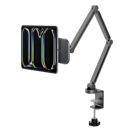 Spigen OneTap Clamp Tablet Stand Designed for All iPad/Pro/Air/Mini Models Compatible with 8.3" / 10.9" / Pro 11" / 12.9" / 13" Premium Adjustable Multi-Angle Magnetic Stand - Space Gray - size: Clamp Tablet Stand