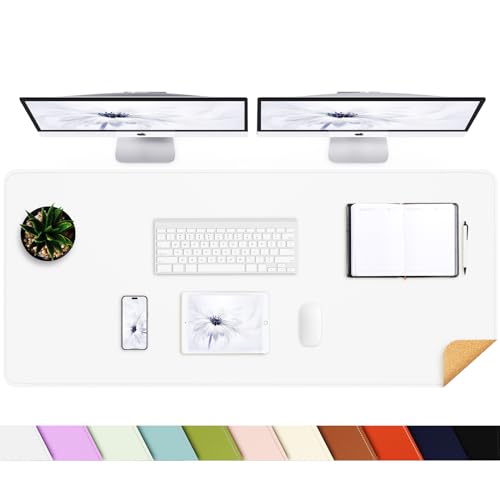 AFIING Cork Desk Mat 55" x 17", Dual-Sided Natural Cork & PU Leather Desk Pad, Non-Slip Waterproof Large Mouse Pad for Office, Home & Gaming (White) - color: White, size: 55" x 17"