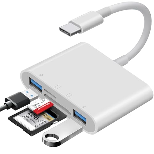 USB C SD Card Reader for Mac/MacBook/iPad/iPhone 15 Pro WNXSLOAD SD Card Adapter with Dual Card Slots & Dual USB Ports, USB-C/TypeC 4 in 1 Trail Camera Memory Card Reader, Plug and Play - 4 Slots - size: 4 Slots to USB-C