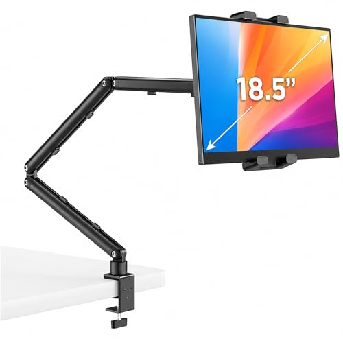 Portable Monitor Stand 15.6", Heavy Duty Tablet Arm Mount with Desk Clamp | Sag-Free Adjustable iPad Holder for Bed, 360° Foldable Arm Fits 4.7" to 18.5" iPad Pro/Air/Mini, Thick Case Friendly, Black - color: Black, size: 18.5" Deep Clamp