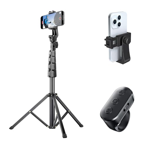 Phone Tripod Stand with Remote Zoom for Video Recording, Vlog Metal Selfie Stick Tripod for iPhone with Wireless Camera Shutter, Travel Extendable Phone Holder