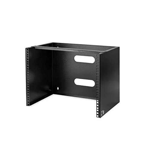 StarTech 8U 19in Wall-Mount Patch Panel Bracket, 13.75in, 80lb (WALLMOUNT8) | Low-profile shallow bracket, M6 screws and cage nuts, Ships assembled, Installs onto 16in studs - size: 8U