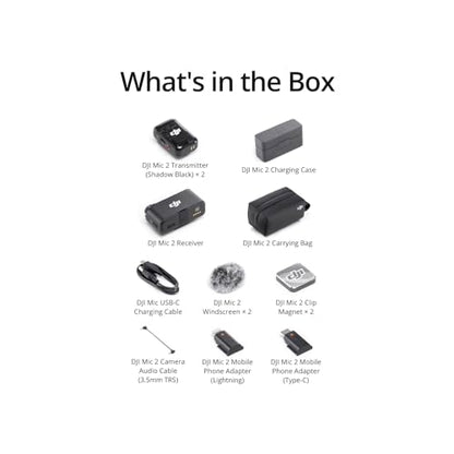 DJI Mic 2 (2 TX + 1 RX + Charging Case), All-in-one Wireless Microphone, Intelligent Noise Cancelling, 32-bit Float Internal Recording, 250m (820 ft.) Range, Microphone for iPhone, Android, Camera