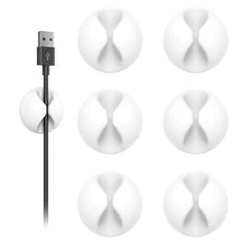 Shintop Cable Clips, 6 Pack White Cord Holder Cable Management Wire Organizer for Organizing Desk Nightstand Car Phone Charger - color: White, size: Small