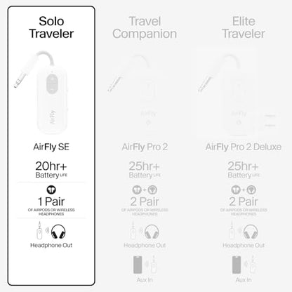 Twelve South AirFly SE, Bluetooth Wireless Audio Transmitter for AirPods/Wireless or Noise-Cancelling Headphones; Use with Any 3.5 mm Audio Jack on Airplanes, Gym Equipment or iPad/Tablets (Black) - color: Black, style: AirFly SE