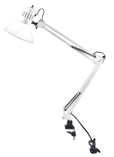 Bostitch Office VLF100-WHT Swing Arm Desk Lamp with Clamp Mount, 36" Reach with Multi-Joint Adjustment, Includes Replaceable LED Bulb (VLF), White - style: Clamp, White