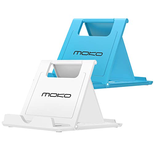 MoKo 2PCS Phone/Tablet Stand, Desktop Holder for 4-11" Device, Fit with iPhone 17/17 Air/17 Pro/17 Pro Max, iPhone 16/Pro/Pro Max/Plus, iPhone 15/Pro/Pro Max/Plus, iPhone 14/Pro/Pro Max/Plus - color: White + Blue
