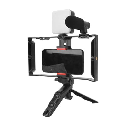 Phone Live Streaming Kit, Video Rig with Fill Light, Microphone, Tripod, Phone Cage for Vlog and Online Teaching - Multi Function, Noise Reduction, Expandable Accessories