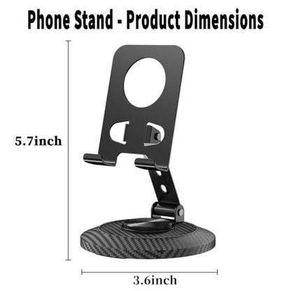 Adjustable Cell Phone Stand,360 Rotating Foldable Desktop | Cellphone Stand with Anti-Slip Base Portable Phone Holder for iPhone 17 16 15 14 13 Pro Max, All Smart Phones, iPad - color: Carbon fiber color