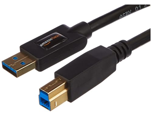 Amazon Basics USB-A to USB-B 3.0 Cable, 4.8Gbps High-Speed with Gold-Plated Plugs, 6 Foot, Black - size: 6 Feet