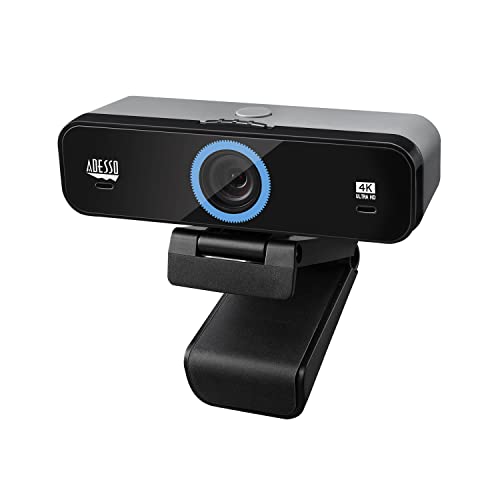 Adesso 4K Webcam Dual Microphones, Adjustable FOV, Built-in Dual Microphones, Privacy Switch, Tripod Mount & Crystal Clear 4K UHD Video - Perfect for Video Calls, Streaming, and Online Classes