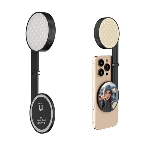 LOUERN Magnetic Dual-Sided Selfie Light Compatible with iPhone MagSafe, CRI95+ Rechargeable| Foldable|Compact Phone Light with Mirror for Selfies/Photography/Makeup/Video Conference/Influencers - size: Round