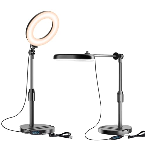 Portable Travel Ring Light for Laptop Zoom Video Conference, 5'' Bright Circle Light with Extendable Stand, Small Halo Lighting with Phone Holder for Video Recording Live Stream Facetime Photography