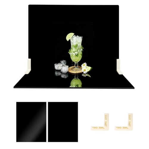 2 PCS Board Photo Backdrop, 16x12 Inch Black Double Sided Matte and Reflective Waterproof Backdrop Boards for Photography with 2 PCS Bracket for Flat Lay - color: Black 2