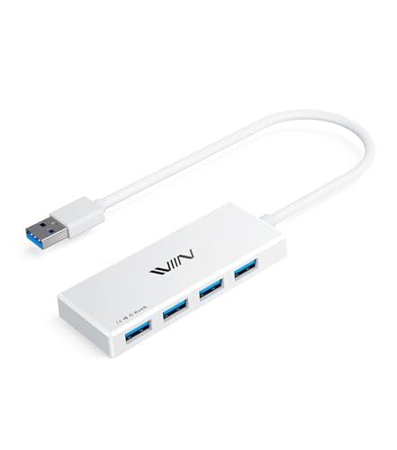 USB 3.0 Hub, 4 Port USB Hub Splitter, USB A Expander Portable USB Adapter Multiport Data Hub for Laptop, iMac Pro, MacBook Air, Mac mini/Pro, Surface Pro, USB Flash Drives, and Mobile HDD-White
