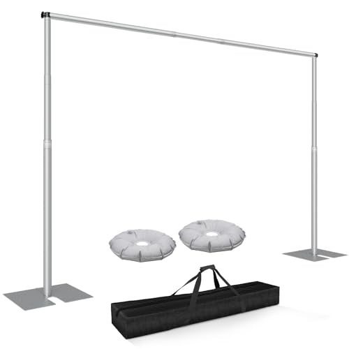Pipe and Drape Backdrop Stand Kit 10x10ft, Heavy Duty Back Drop Adjustable Stand with Carry Bag, Metal Background Frame for Parties Wedding Birthday Decoration Photography Photo Booth Video - Silver - color: Silver, size: 10x10ft