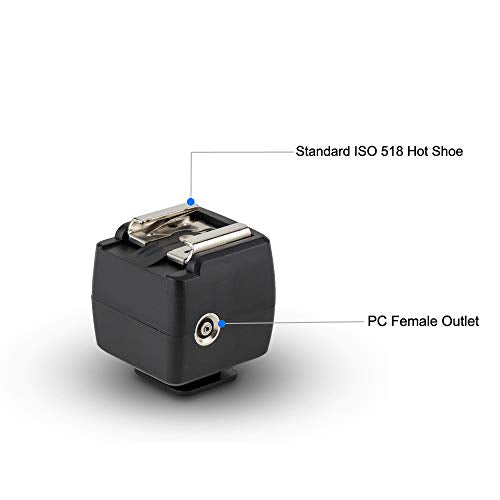 JJC Optical Flash Slave Trigger, Hot Shoe Sync Adapter with PC Socket,Optical Sensor & 1/4"-20 Threaded Socket Cold Shoe for All Flashes Speedlight with Standard ISO 518 Hot Shoe-1 Pack