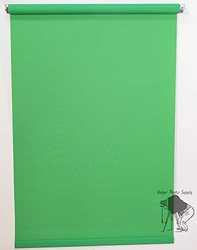 ChromaKey Green 2.5' x 5' Rollup Backdrop System – Spring-Powered Wall or Ceiling Mounted Retractable Background for Green Screen Video, Photography, Streaming & Virtual Meetings - color: Chromakey Green (Kelly)