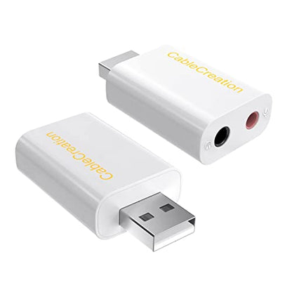 CableCreation USB Audio Adapter - External Sound Card with 3.5mm Headphone and Microphone Jack for Windows, Mac, Linux, PC, PS4, Laptops - Plug and Play, No Drivers Needed (White) - color: White, size: 1-Pack