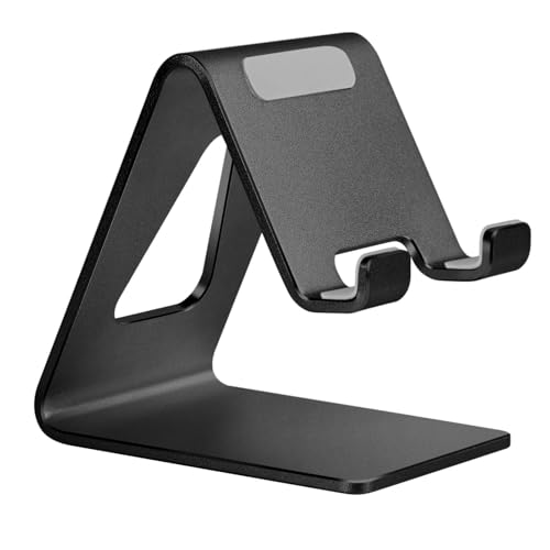 Aoviho Cell Phone Stand for Desk, Aluminum Phone Holder for iPhone 17 16 15 Pro Max, Samsung Galaxy, Stable Office Desk Accessories,Hands Free Stand for Office Home, Black - color: Black