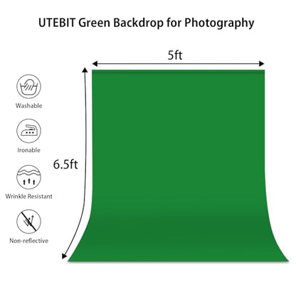 UTEBIT 5x6.5ft Green Screen Backdrop, Photography Backdrop Chroma Key Small Greenscreen Sheet Background for Streaming, Zoom Meeting, PS Keying, Video Creation, Studio Portrait Shoots (Backdrop Only) - size: 5x6.5ft