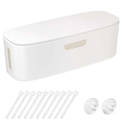 Cable Management Box - Large Cord Organizer Box to Hide Power Strip & Under Desk, TV Computer Wires Cable Organizer Box with Baby Proofs, Desk Cord Organizer for Home/Office - White - color: White
